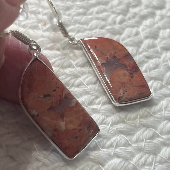 Gorgeous RED RAINBOW JASPER Handmade Sterling 925 Dangle Earrings #874D - Picture 2 of 3
